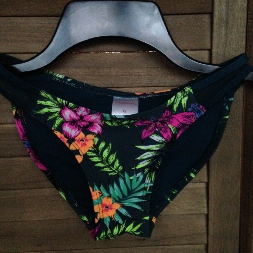 Black Floral Bikini Bottom mid coverage